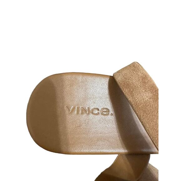 Vince Women's Brown Leather Jet Platform Sandal Ankle Strap Cork Midsole Sz 10 - Picture 5 of 5